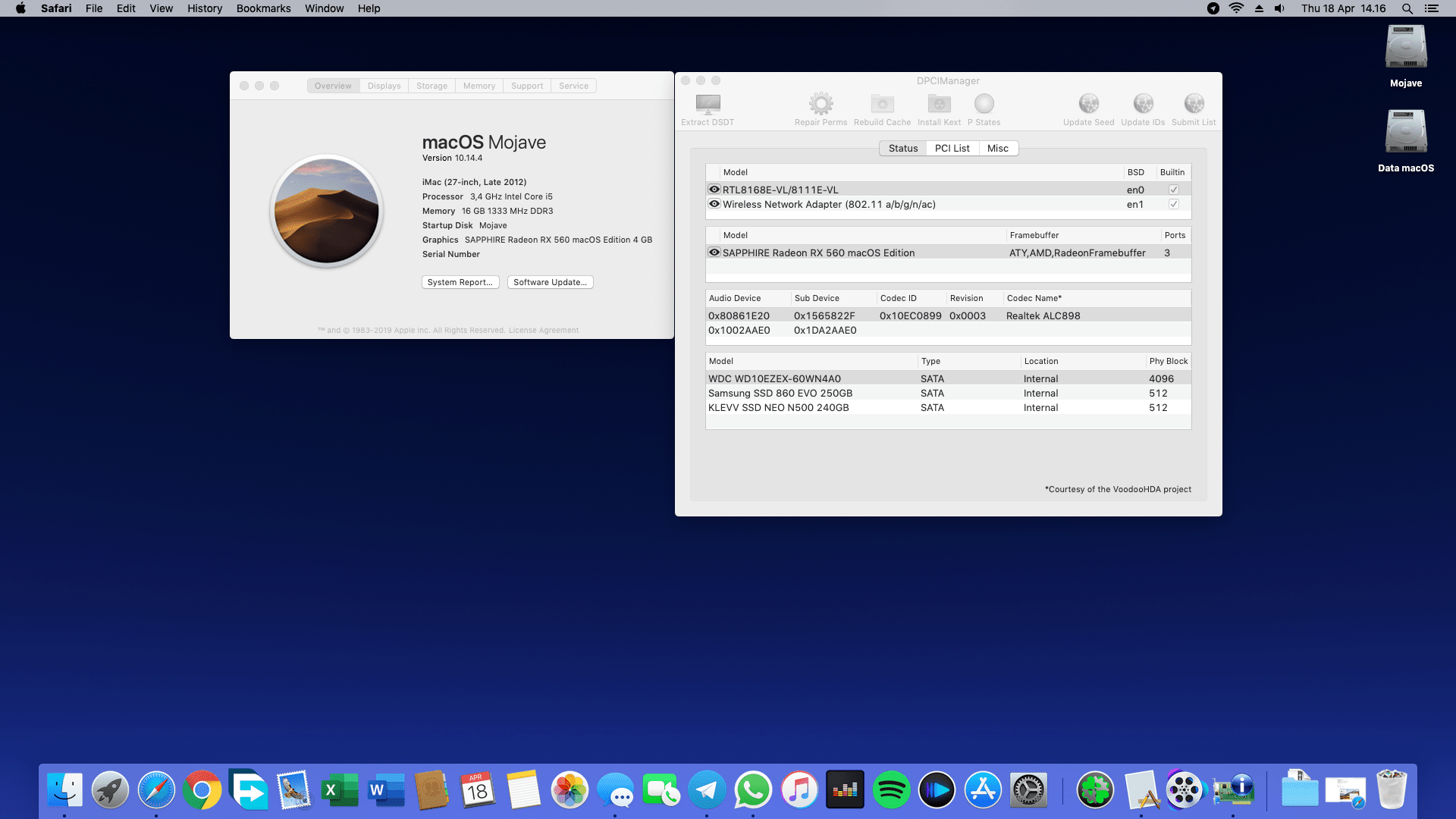 Succes Hackintosh macOS Mojave 10.14.4 Build 18E226 at Biostar Z77X Hifi + Intel Core i5 3570 + Sapphire RX 560